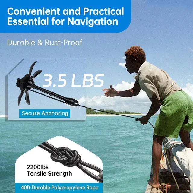 Alt view image 2 of 6 - Kayak Anchor, 3.5 lb Paddle Board Anchor Kit | Paddleboard Accessories, 40 ft Marine Rope, Corrosion-Resistant Steel, Portable,Kayak, Small Boat, SUP, Canoe, Jet Ski