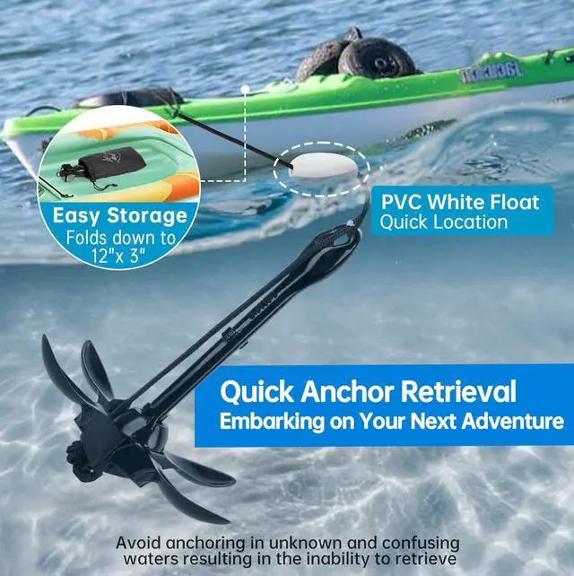 Alt view image 5 of 6 - Kayak Anchor, 3.5 lb Paddle Board Anchor Kit | Paddleboard Accessories, 40 ft Marine Rope, Corrosion-Resistant Steel, Portable,Kayak, Small Boat, SUP, Canoe, Jet Ski