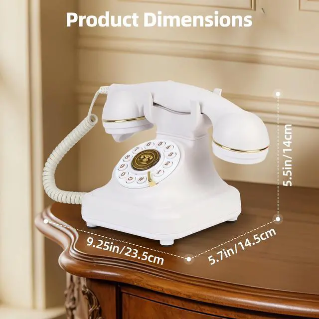 Alt view image 7 of 7 - Vintage Bluetooth Phone, Retro Desk Telephone with Gold Accents, Loud Nostalgic Ringtones, Bluetooth Connects to Smartphone for Home & Office, White
