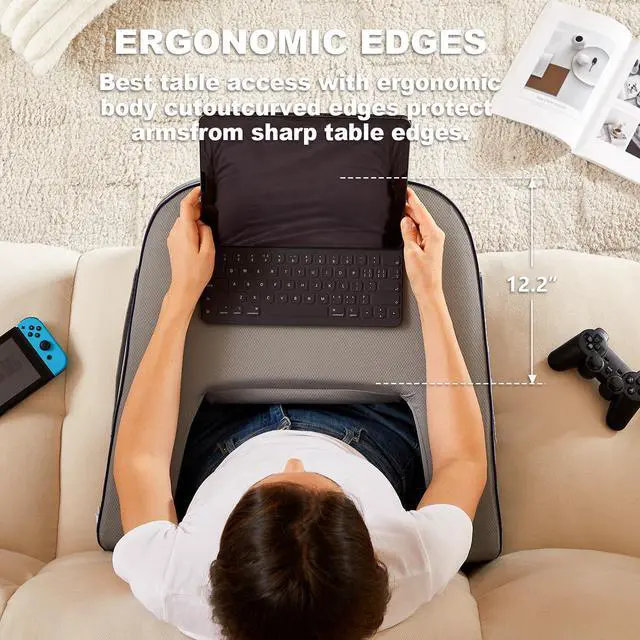 Alt view image 3 of 6 - Lap Desk Pillow for Bed, Soft Arm Rest Pillow, Reading Lap Pillow, Memory Foam Reading Pillow, Laptop Lap Desk for arms for Reading, Working in Bed Couch(Grey)