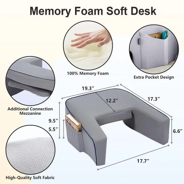 Alt view image 5 of 6 - Lap Desk Pillow for Bed, Soft Arm Rest Pillow, Reading Lap Pillow, Memory Foam Reading Pillow, Laptop Lap Desk for arms for Reading, Working in Bed Couch(Grey)
