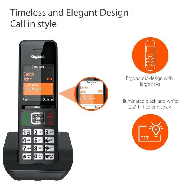 Alt view image 2 of 7 - Comfort 552 - Elegant Cordless Phone for DECT Base - Made in Germany - Hands-Free Function - Big Phone Book, Titanium-Black