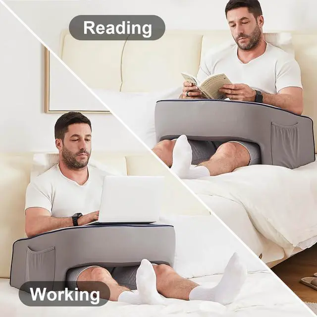 Alt view image 7 of 7 - Soft Lap Desk Pillow for Adult, Extra Large Reading Pillow with Pocket, Arm Rest Pillow, Memory Foam Bed Rest Pillow can Reading, Working in Bed Floor Sofa (Grey)