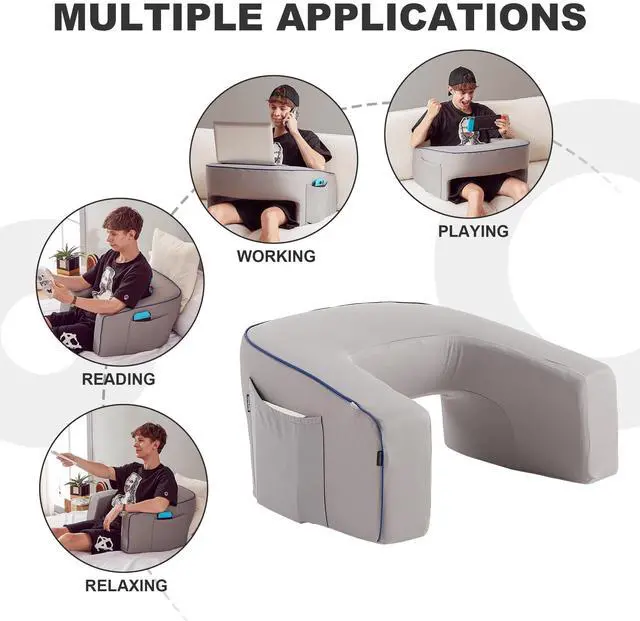 Alt view image 6 of 7 - Soft Lap Desk Pillow for Adult, Extra Large Reading Pillow with Pocket, Arm Rest Pillow, Memory Foam Bed Rest Pillow can Reading, Working in Bed Floor Sofa (Grey)