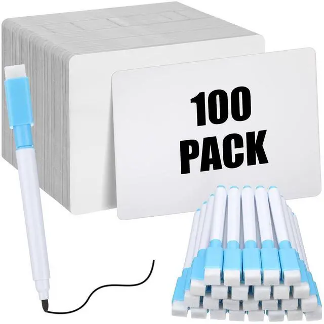 Main image of 100 Pcs Dry Erase Lapboard Set with Markers Dry Erase Boards Classroom Pack Small White Board 9"X12" Mini Double Sided Whiteboard Set Lapboards for School Supplies