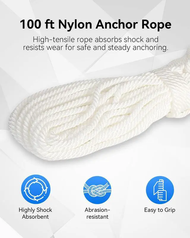 Alt view image 6 of 7 - 5/8/10/13 lb Boat Anchor Kit with Chain, Rope and Shackles | Boat Anchor Kit for 8-16/12-22/16-26/20-32 ft Pontoon, Dinghy, Fishing and Bass Boats