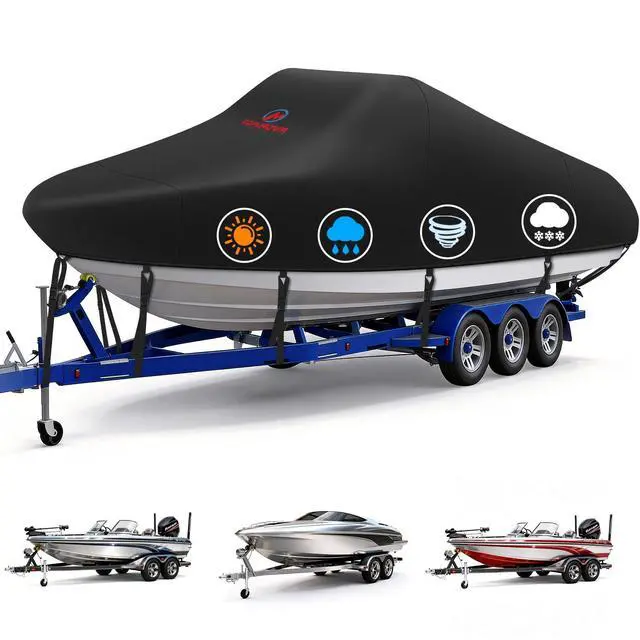 Main image of Comnova Boat Cover 14-16 FT - Marine Grade Trailerable Boat Cover Heavy Duty & Waterproof - Fit 14 to 16ft Tri-Hull, V-Hull, Fishing Boats, Runabout, Bowrider, Fish & Ski, and Pro-Style Bass Boats