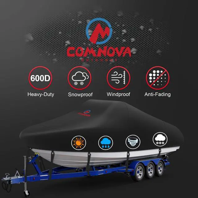 Alt view image 3 of 7 - Comnova Boat Cover 14-16 FT - Marine Grade Trailerable Boat Cover Heavy Duty & Waterproof - Fit 14 to 16ft Tri-Hull, V-Hull, Fishing Boats, Runabout, Bowrider, Fish & Ski, and Pro-Style Bass Boats