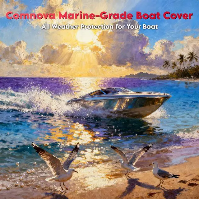 Alt view image 7 of 7 - Comnova Boat Cover 17-19 FT - Marine Grade Trailerable Boat Cover Heavy Duty & Waterproof - Fit 17 to 19ft V-Hull, Tri-Hull, Fishing Boats, Runabout, Bowrider, Fish & Ski, and Pro-Style Bass Boats