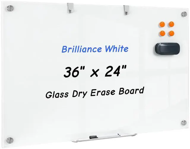 Main image of 36 x 24 Inches Glass Whiteboard, Magnetic Glass Dry Erase Board for Wall, 3' x 2' Brilliance White Board for Office, Home, School