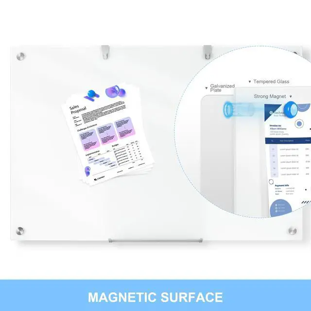Alt view image 4 of 7 - 36 x 24 Inches Glass Whiteboard, Magnetic Glass Dry Erase Board for Wall, 3' x 2' Brilliance White Board for Office, Home, School