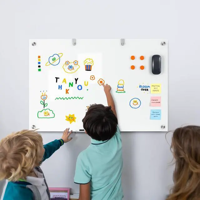 Alt view image 6 of 7 - 36 x 24 Inches Glass Whiteboard, Magnetic Glass Dry Erase Board for Wall, 3' x 2' Brilliance White Board for Office, Home, School