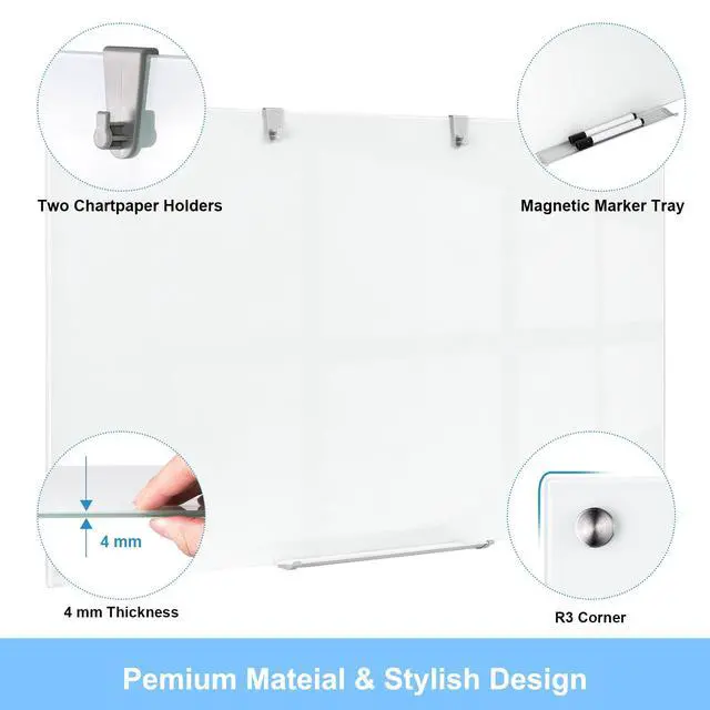 Alt view image 5 of 7 - 36 x 24 Inches Glass Whiteboard, Magnetic Glass Dry Erase Board for Wall, 3' x 2' Brilliance White Board for Office, Home, School