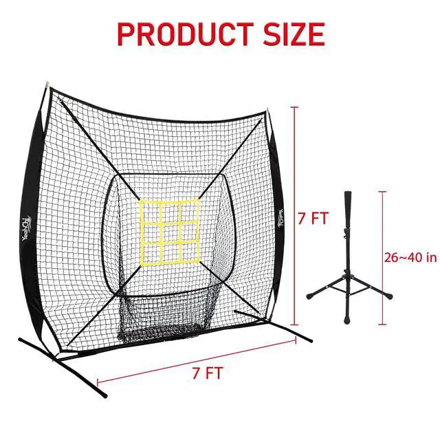 Alt view image 2 of 7 - 7x7 Ft Baseball and Softball Training Net with Batting Tee, Strike Zone Target, Portable Hitting and Pitching Practice Set