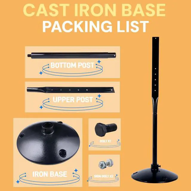 Alt view image 5 of 7 - Heavy Duty Cast Iron Sign Post and Base Kit - 17" DIA Stand with 48" Post and Bolts & Nuts for Hanging Signs, Portable Sign Holder for Parking and Recreational Use