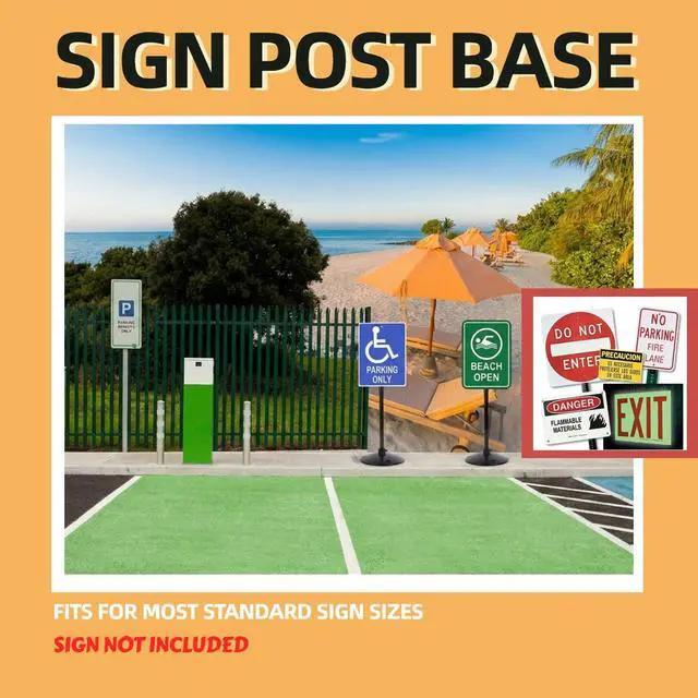 Alt view image 4 of 7 - Heavy Duty Cast Iron Sign Post and Base Kit - 17" DIA Stand with 48" Post and Bolts & Nuts for Hanging Signs, Portable Sign Holder for Parking and Recreational Use