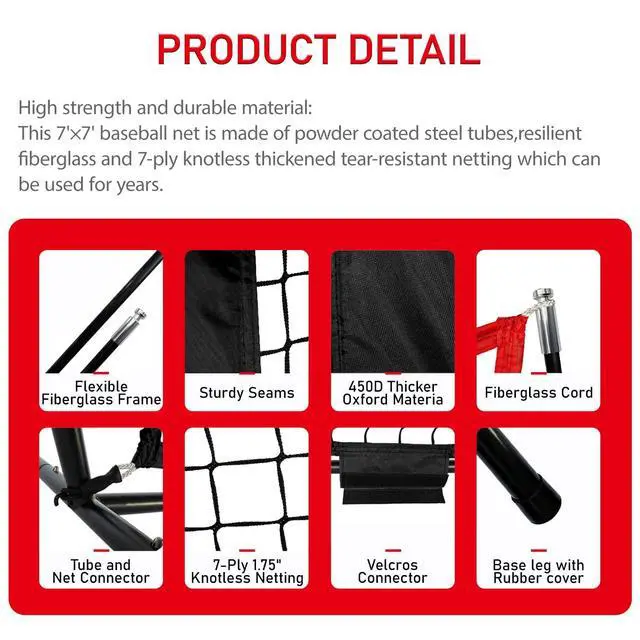 Alt view image 4 of 7 - 7x7 Ft Baseball and Softball Training Net with Batting Tee, Strike Zone Target, Portable Hitting and Pitching Practice Set