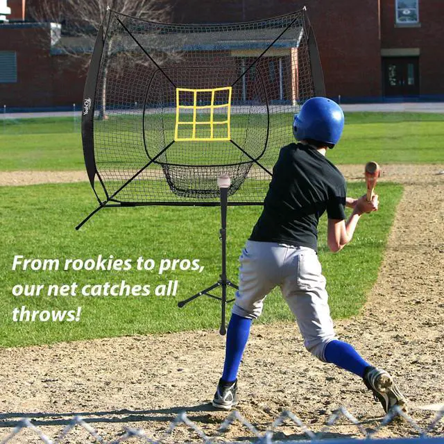 Alt view image 6 of 7 - 7x7 Ft Baseball and Softball Training Net with Batting Tee, Strike Zone Target, Portable Hitting and Pitching Practice Set