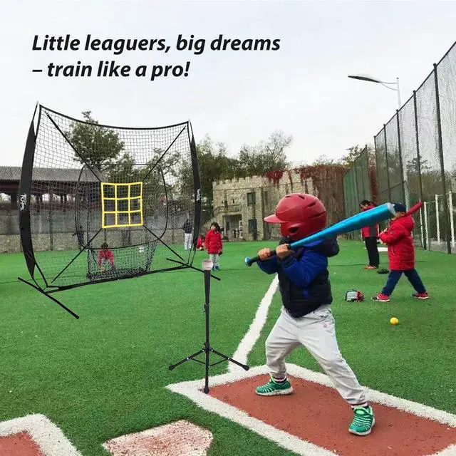 Alt view image 7 of 7 - 7x7 Ft Baseball and Softball Training Net with Batting Tee, Strike Zone Target, Portable Hitting and Pitching Practice Set