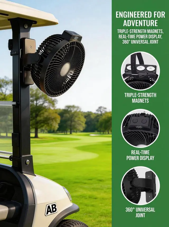 Alt view image 2 of 7 - 24000mAH Magnetic Golf Cart Fan with Heavy-Duty Strap, 8-inch Battery Operated Fan with Triple-Magnet, Bright Lighting, Compatible with EZGO Club Car Yamaha, Golf Cart Accessories, Golf Gift 2026
