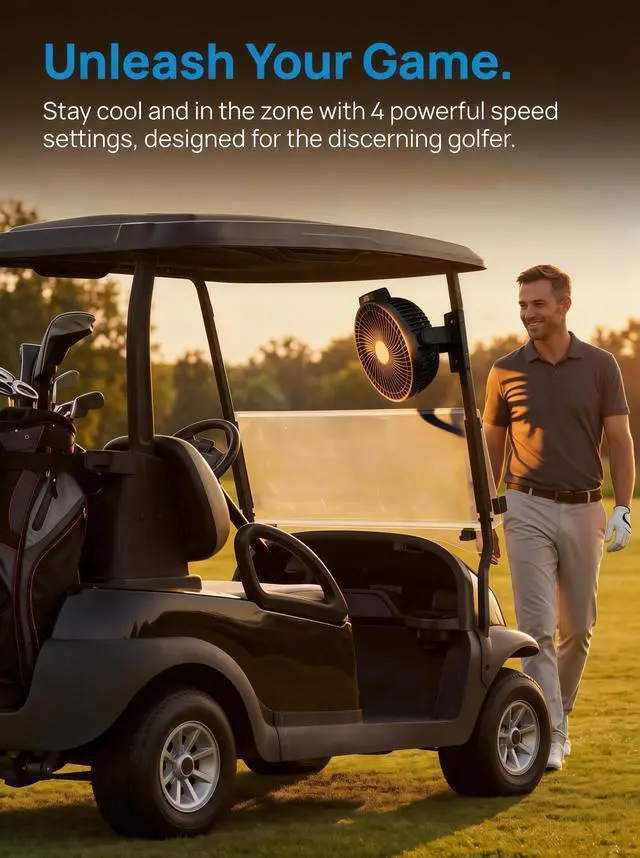 Alt view image 4 of 7 - 24000mAH Magnetic Golf Cart Fan with Heavy-Duty Strap, 8-inch Battery Operated Fan with Triple-Magnet, Bright Lighting, Compatible with EZGO Club Car Yamaha, Golf Cart Accessories, Golf Gift 2026