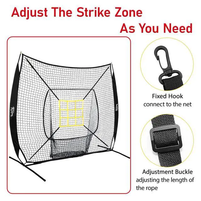 Alt view image 5 of 7 - 7x7 Ft Baseball and Softball Training Net with Batting Tee, Strike Zone Target, Portable Hitting and Pitching Practice Set