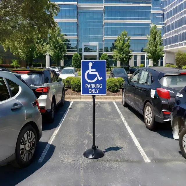 Alt view image 6 of 7 - Heavy Duty Cast Iron Sign Post and Base Kit - 17" DIA Stand with 48" Post and Bolts & Nuts for Hanging Signs, Portable Sign Holder for Parking and Recreational Use