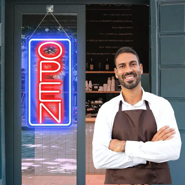Alt view image 2 of 7 - 22" X 11" Led Neon Open Signs for Business, Large Open Signs, Plug In Electric Light Up with ON/OFF Switch, Ultra Bright Open Sign for Bar Salon Coffee Stores Club Hotel (Vertical)