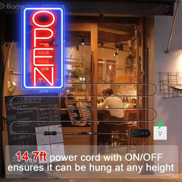 Alt view image 5 of 7 - 22" X 11" Led Neon Open Signs for Business, Large Open Signs, Plug In Electric Light Up with ON/OFF Switch, Ultra Bright Open Sign for Bar Salon Coffee Stores Club Hotel (Vertical)
