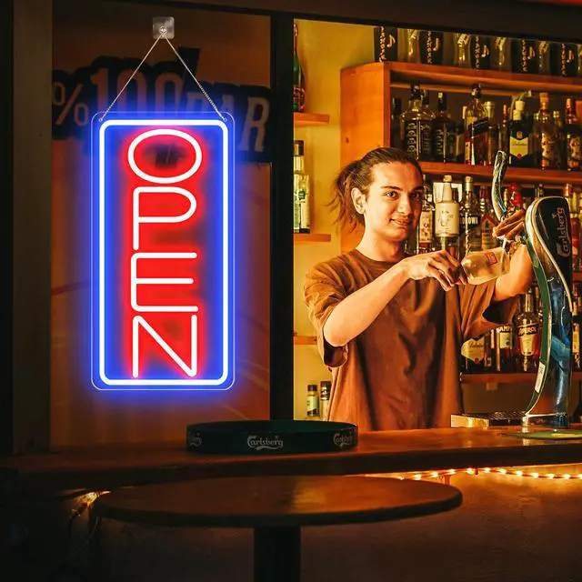 Alt view image 7 of 7 - 22" X 11" Led Neon Open Signs for Business, Large Open Signs, Plug In Electric Light Up with ON/OFF Switch, Ultra Bright Open Sign for Bar Salon Coffee Stores Club Hotel (Vertical)