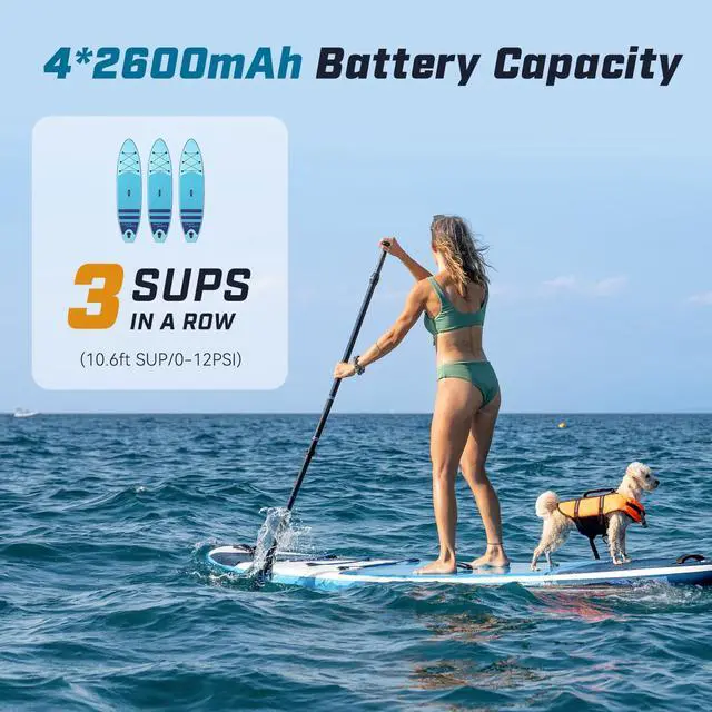 Alt view image 4 of 7 - Electric Paddle Board Pump, 20PSI Rechargeable SUP Pump | Cordless, Battery Operated, Portable, Dual Stage Inflation & Deflation, for SUP, Kayaks, Boats, Tents
