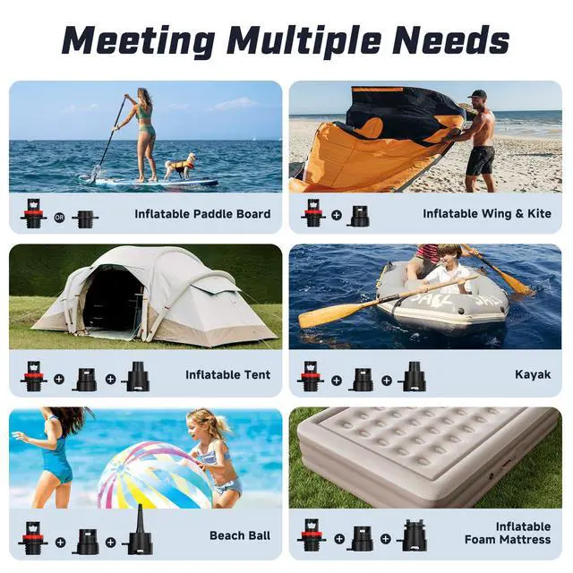 Alt view image 6 of 7 - Electric Paddle Board Pump, 20PSI Rechargeable SUP Pump | Cordless, Battery Operated, Portable, Dual Stage Inflation & Deflation, for SUP, Kayaks, Boats, Tents