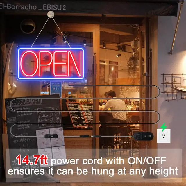 Alt view image 4 of 7 - 22" X 11" Led Neon Open Signs for Business, Large Open Signs, Plug In Electric Light Up with ON/OFF Switch, Ultra Bright Open Sign for Bar Salon Coffee Stores Club Hotel