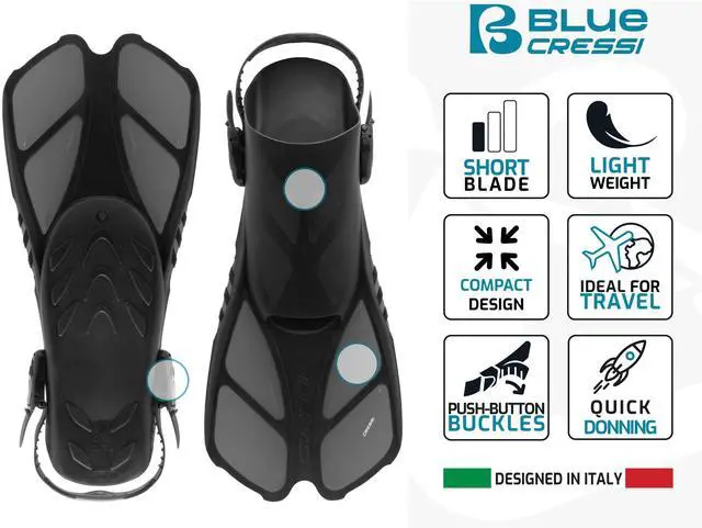Alt view image 4 of 7 - Adult Snorkel Set (Mask, Dry Snorkel, Adjustable Fins) - Light for Travel - Ocean Set: Designed in Italy
