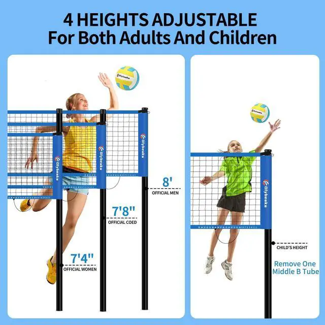 Alt view image 2 of 7 - 32ft Regulation Size Portable Outdoor Volleyball Net Set System for Backyard Beach with Height Adjustable Poles, PU Volleyball and Pump, Carry Bag, Boundary Line - Easy Set Up & Anti-Sagging