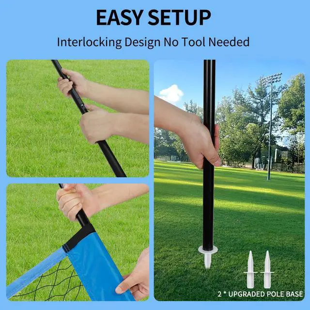 Alt view image 6 of 7 - 32ft Regulation Size Portable Outdoor Volleyball Net Set System for Backyard Beach with Height Adjustable Poles, PU Volleyball and Pump, Carry Bag, Boundary Line - Easy Set Up & Anti-Sagging
