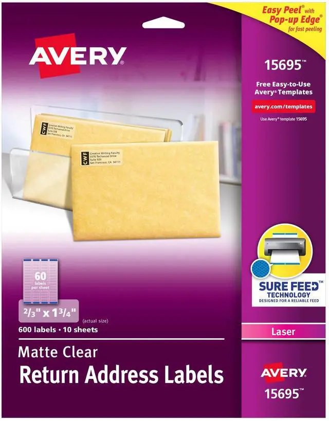 Main image of Matte Clear Return Address Labels,Sure Feed Technology,Laser, 2/3" x 1-3/4", 600 Labels, 5 Packs (15695)