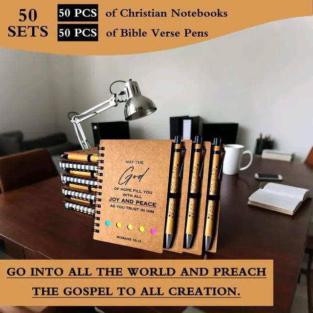 Alt view image 7 of 7 - 50 Sets Christian Notebooks Bulk Prayer Journals Inspirational Christian Gifts Bible Notebook with Bible Verse Pens for Women Men Church Members Bible Study Groups & Church Families
