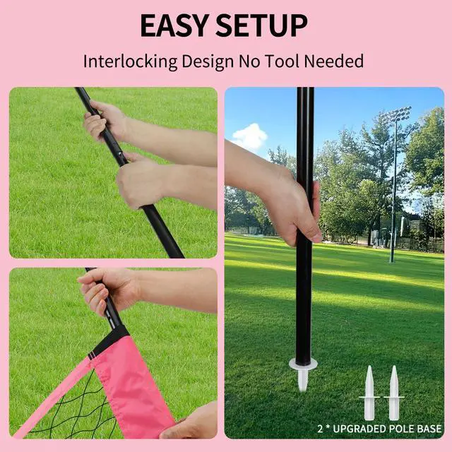 Alt view image 7 of 7 - 20FT Outdoor Volleyball Net Set System for Backyard Beach with Anti-Sagging Net, Iron Adjustable Height Poles, Soft PU Volleyball and Pump, Carry Bag - Instant Set Up & Durable