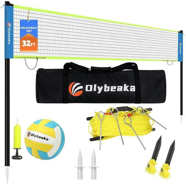 Main image of 32ft Regulation Size Portable Outdoor Volleyball Net Set System for Backyard Beach with Height Adjustable Poles, PU Volleyball and Pump, Carry Bag, Boundary Line - Easy Set Up & Anti-Sagging