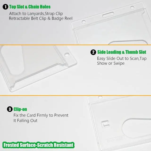 Alt view image 5 of 7 - Bulk 50 Pack Horizontal Hard Plastic Badge Holder, Frosted Clear | Heavy Duty ABS, Easy Thumb Access, Rigid Case Single ID Protector Card Holder for Badges, Clips, Lanyards & Reels