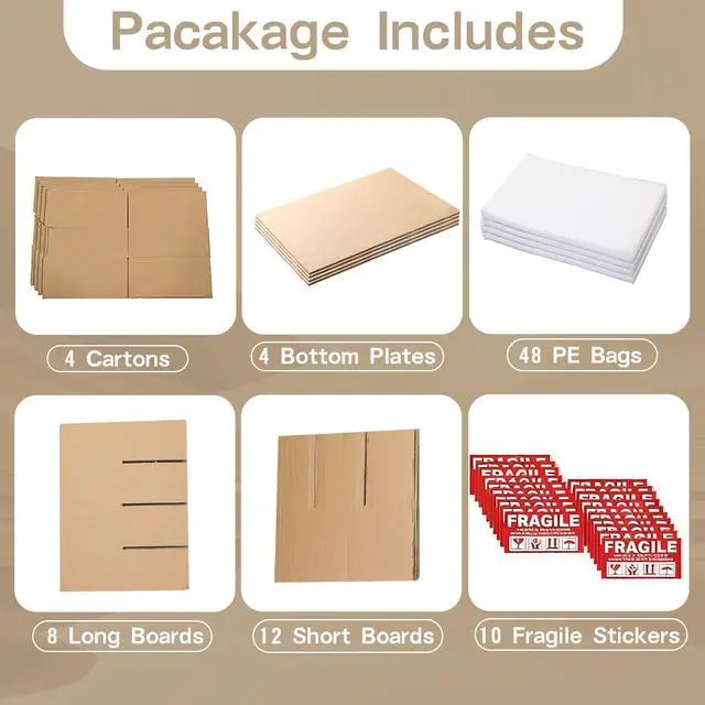 Alt view image 4 of 7 - 4 Sets Wine Bottle Moving Boxes, 16 x 12 x 12 Inch Moving Boxes with Divider Kits, Wine Shipping Box with Reinforced Cardboard & Handles, Glassware Packing Kits with Corrugate Dividers