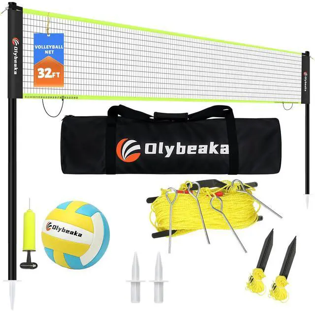 Main image of 32ft Regulation Size Portable Outdoor Volleyball Net Set System for Backyard Beach with Height Adjustable Poles, PU Volleyball and Pump, Carry Bag, Boundary Line - Easy Set Up & Anti-Sagging
