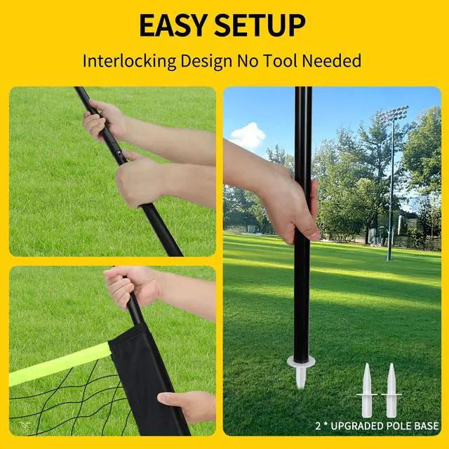 Alt view image 6 of 7 - 32ft Regulation Size Portable Outdoor Volleyball Net Set System for Backyard Beach with Height Adjustable Poles, PU Volleyball and Pump, Carry Bag, Boundary Line - Easy Set Up & Anti-Sagging