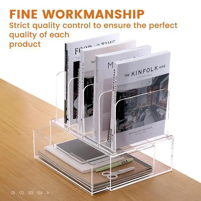 Alt view image 5 of 7 - Desk Organizers and Accessories, Acrylic Desk Organizer with Drawer, Office Supplies Organization Storage, Clear Acrylic File Organizer for Desk - 1 Pack