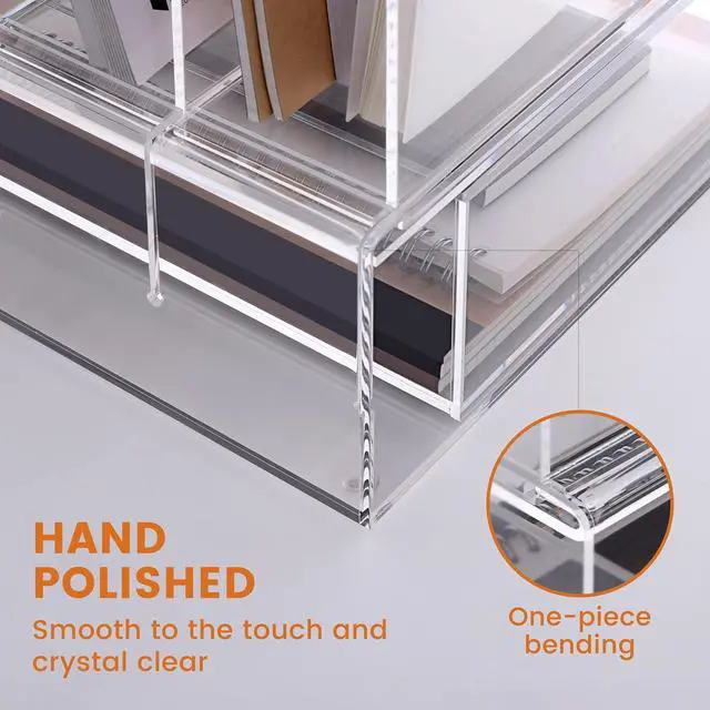 Alt view image 6 of 7 - Desk Organizers and Accessories, Acrylic Desk Organizer with Drawer, Office Supplies Organization Storage, Clear Acrylic File Organizer for Desk - 1 Pack