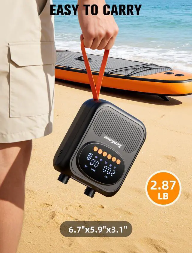 Alt view image 6 of 7 - Paddle Board Pump Electric Portable, 20PSI High Pressure SUP Pump | Auto Shut-Off, Rechargeable, 13500mAh Inflates 4 SUPs, Dual-Stage Inflation/Deflation, 12V DC Car Connector for Kayaks, Tents