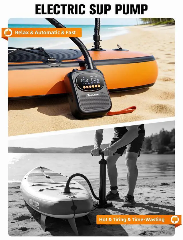 Alt view image 7 of 7 - Paddle Board Pump Electric Portable, 20PSI High Pressure SUP Pump | Auto Shut-Off, Rechargeable, 13500mAh Inflates 4 SUPs, Dual-Stage Inflation/Deflation, 12V DC Car Connector for Kayaks, Tents