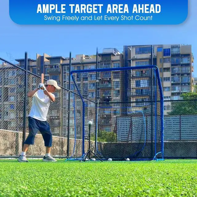 Alt view image 2 of 7 - Baseball Softball Net with Blocking System, Batting Cage Practice Net | All-Around Ball Containment, Heavy-Duty Pre-Assembled Metal Frame, 7-Ply Tear Resistant Net, for Backyard Hitting & Pitching