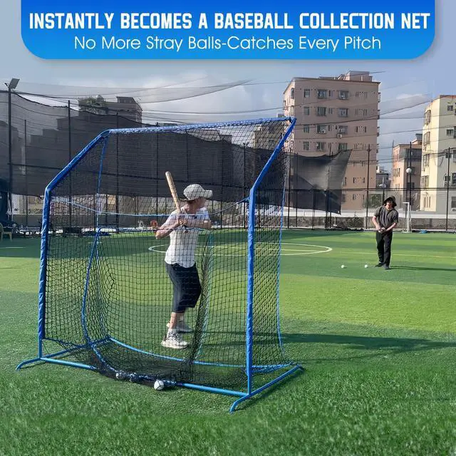 Alt view image 5 of 7 - Baseball Softball Net with Blocking System, Batting Cage Practice Net | All-Around Ball Containment, Heavy-Duty Pre-Assembled Metal Frame, 7-Ply Tear Resistant Net, for Backyard Hitting & Pitching